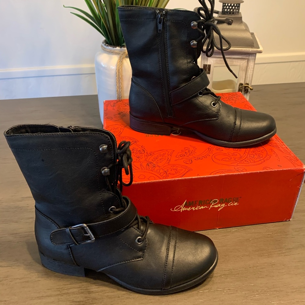 American Rag Farrah Ankle Combat Boots BlackSZ 7.5